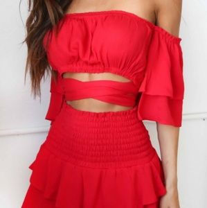 Red crop top and skort set